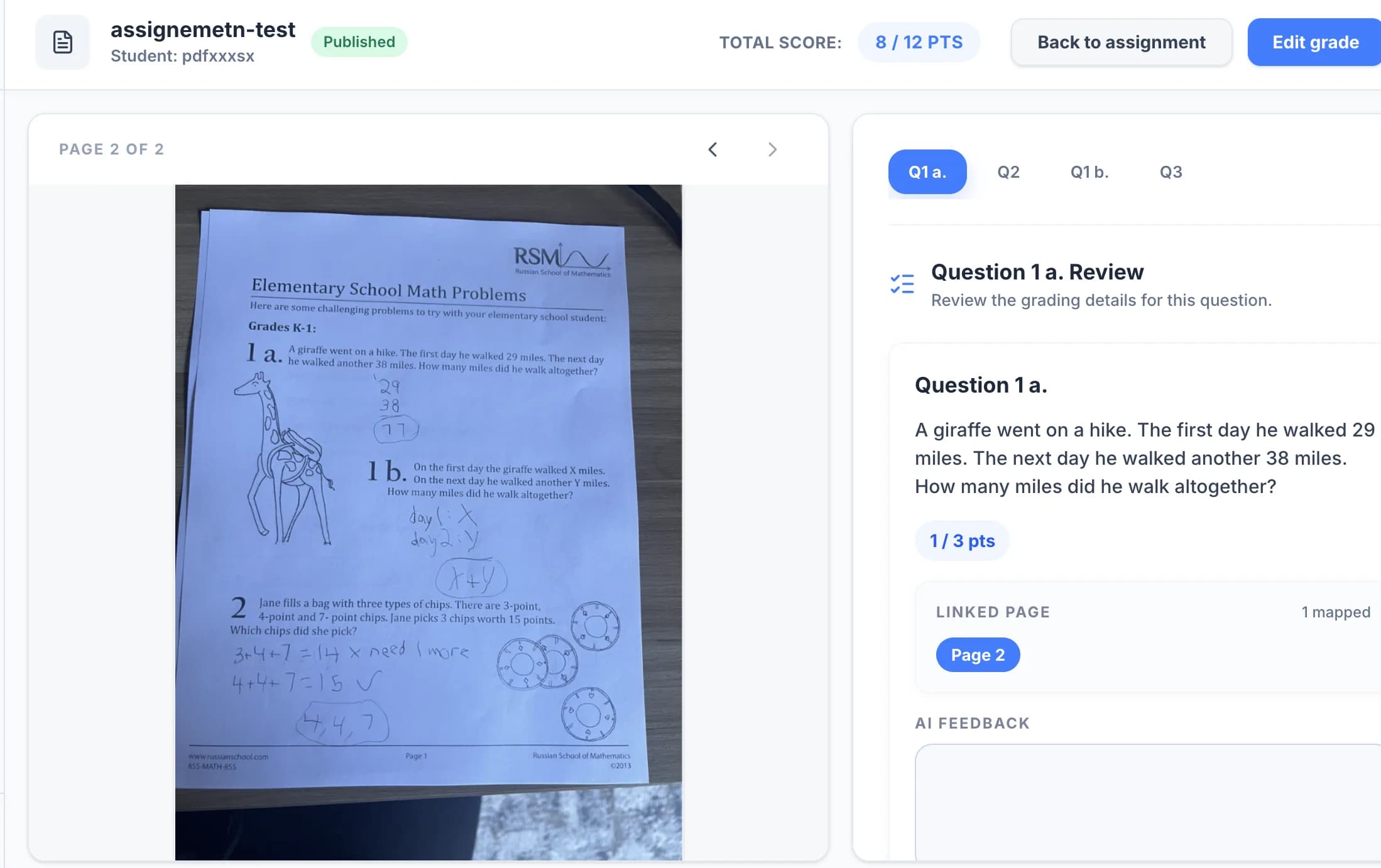 Grader AI grading review screen